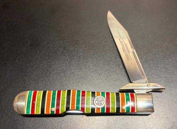 Vintage Winchester U.S.A. Manual Swing-Guard Stiletto, Candy-Stripe Scales Vintage Winchester U.S.A. Manual Swing-Guard Stiletto, Candy-Stripe Scales