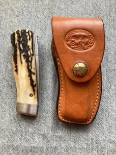 Vintage RARE BENCHMARK KNIVES ROLOX STAG Diamondback with Original BenchMark Leather Sheath