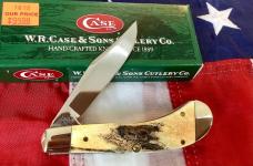 Case xx 2004 Mdl# TB5111 SS w/ Great Burnt Stag Handles. Genuine Stag +Buck Blade Etch -NOS 