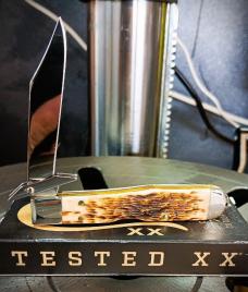 2026 Case XX Cheetah Cub 611 1/2L Amber Bone Peach Seed Jig - Etched Stainless Blade