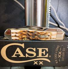 2026 Case XX Cheetah Cub 611 1/2L Amber Bone Peach Seed Jig - Etched Stainless Blade