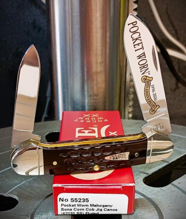 2026 Case XX Canoe 30th Anniversary Pocket Worn Mahogany Bone Corn Cob Jig - Etched Stainless Blade 2026 Case XX Canoe 30th Anniversary Pocket Worn Mahogany Bone Corn Cob Jig - Etched Stainless Blade