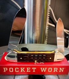 2026 Case XX Canoe 30th Anniversary Pocket Worn Mahogany Bone Corn Cob Jig - Etched Stainless Blade