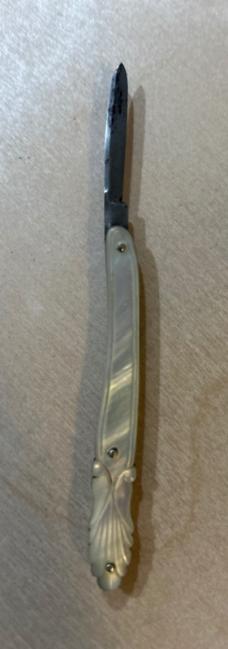 English Carved pearl quill knife