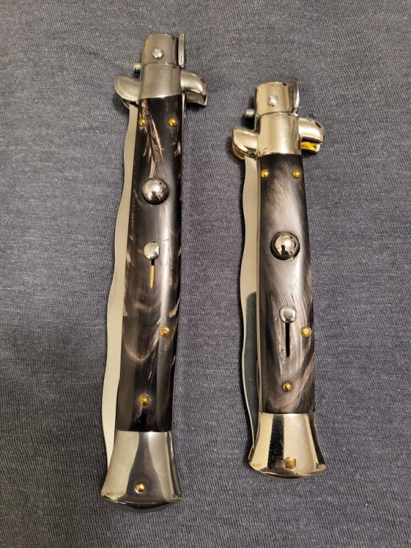 (2) Frank B Italian Stiletto AUTO/ (1) PICKLOCK (1) BOLSTER RELEASE Buffalo Horn w/KRIS BLADE (2) Frank B Italian Stiletto AUTO/ (1) PICKLOCK (1) BOLSTER RELEASE Buffalo Horn w/KRIS BLADE