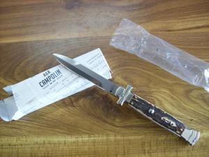 A. G. A. Campolin Maniago, Italy Maltese Cross Bayonet 9 Incher Lockback W/Genuine Stag/Antler NIB