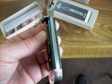 Hubertus The Guardian Knife Solingen, Germany Very Rare Green Bone Swing Guard UNUSED W/Box