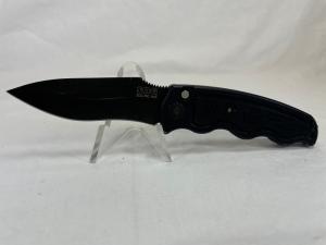 SOG Black Tactical Recurve Push Button Automatic