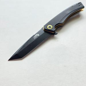 ABKT Tac Night Stroke Tanto Flipper Knife D2 Steel Black G10 Gold Liners AB1040B