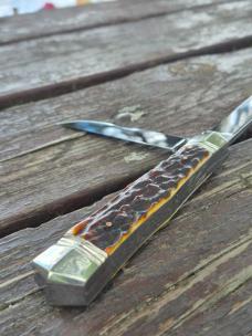 5 1/2" Handmade Swell Center Trapper Knife, Premium Stag Handles, Beautiful Filework
