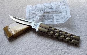 Vintage Parker Balisong Butterfly Knife, Brass Handle, Original Box and Paper, Japan, Unused