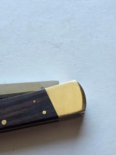 Vintage Explorer 11-309 Folding Lockback Knife 440 Japan Wood Brass w Sheath