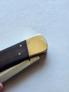 Vintage Explorer 11-309 Folding Lockback Knife 440 Japan Wood Brass w Sheath
