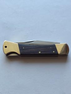 Vintage Explorer 11-309 Folding Lockback Knife 440 Japan Wood Brass w Sheath