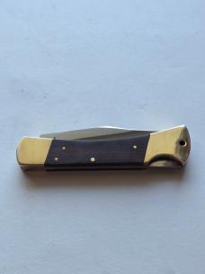 Vintage Explorer 11-309 Folding Lockback Knife 440 Japan Wood Brass w Sheath