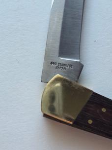 Vintage Explorer 11-309 Folding Lockback Knife 440 Japan Wood Brass w Sheath