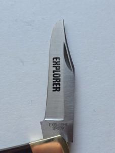 Vintage Explorer 11-309 Folding Lockback Knife 440 Japan Wood Brass w Sheath
