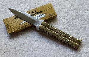 Vintage Valor Singapore Balisong Butterfly Knife, Brass Handle, Japan, Used