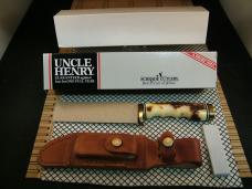 SCHRADE+UNCLE HENRY 153UH GOLDEN SPIKE VINTAGE USA FIXED BLADE KNIFE MINT NIB WITH SLEEVE & SHEATH