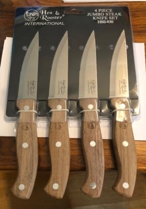 New in Package Hen and Rooster Set of 4 Jumbo Steak Knife Set