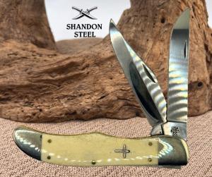 CASE XX KNIVES USA NATURAL BONE CROSS SHIELD LARGE FOLDING HUNTER 6265 SS 22506