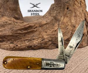 Russell USA Barlow Pocket Knife Smooth Brown Bone Handles Vintage 2 Blade 163
