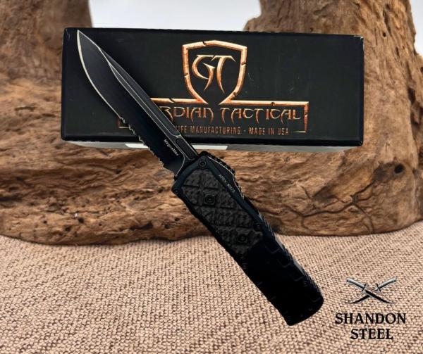Guardian Tactical APEX S/E OTF Knife Black Al/CF (3.4" Dark SW Serr MagnaMax) 152612 Guardian Tactical APEX S/E OTF Knife Black Al/CF (3.4" Dark SW Serr MagnaMax) 152612