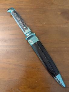 WINGER-OTHELLO FIXED BLADE FIGHTING KNIFE WITH STAG SCALES LEATHER SCABBARD 9"OVERALL 