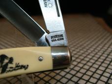 SCHRADE SC505 SCRIMSHAW U.S.A. GEESE IN FLIGHT 1095 CARBON STEEL BLADES MINT STOCKMAN POCKET KNIFE