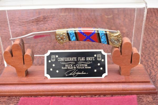 CUSTOM DAVID YELLOWHORSE BUCK USA 112 REBEL CONFEDERATE FLAG LOCKBACK KNIFE (35544) CUSTOM DAVID YELLOWHORSE BUCK USA 112 REBEL CONFEDERATE FLAG LOCKBACK KNIFE (35544)
