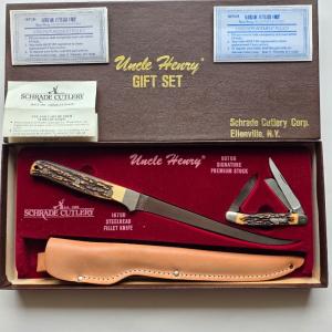 Vintage Schrade USA Uncle Henry Gift Set 167UH Fillet amp 897UH Stockman Knives Boxed