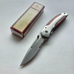 Winchester Folding Pocket Knife Wood Inlay Partially Serrated 22-01335 Mint Box