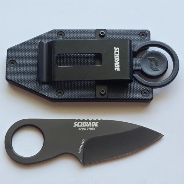 Schrade Spare Change Fixed Blade Knife AUS-10 Steel Ring Grip w Sheath Clip EDC Schrade Spare Change Fixed Blade Knife AUS-10 Steel Ring Grip w Sheath Clip EDC