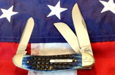 2012 Case xx TB 6339 Sowbelly Knife with Meridian Blue Bone Handles +Stars & USA Shield -NOS