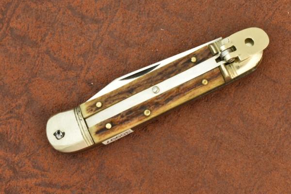 HUBERTUS SOLINGEN GERMANY SMALL STAG AUTOMATIC AUTO KNIFE (35997) HUBERTUS SOLINGEN GERMANY SMALL STAG AUTOMATIC AUTO KNIFE (35997)