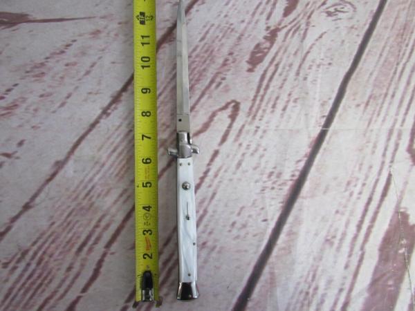 Authentic Frank Beltrame 11" Italian Stiletto Automatic Knife - White Pearl Authentic Frank Beltrame 11" Italian Stiletto Automatic Knife - White Pearl