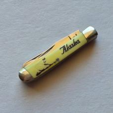 Rough Rider Tiny Trapper Pocket Knife Alaska Bear Scrimshaw Yellow Synthetic 440