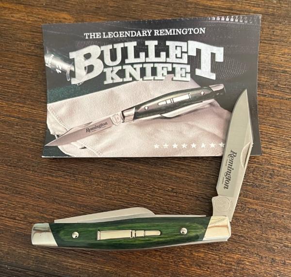 Remington 2020 Stockman Bullet Pocket Knife 3.8" Closed, Green Dymalux Wood Handles Remington 2020 Stockman Bullet Pocket Knife 3.8" Closed, Green Dymalux Wood Handles