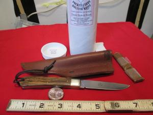 NEW GEC TIDIOUTE P74525 Bocote Stingray Fixed Blade Pocket Carry Clip on Leather Sheath 