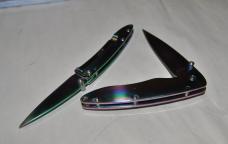 Sheffield Tools Two Rainbow Colored Knife Set Mint Pocket Clips 1 is 4" Other 3" Metal Tin