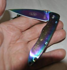 Sheffield Tools Two Rainbow Colored Knife Set Mint Pocket Clips 1 is 4" Other 3" Metal Tin