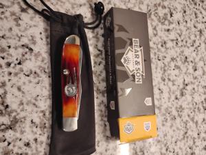 Bear amp Son USA Red Stag Bone Mini Trapper Knife Carbon 4th Generation USA