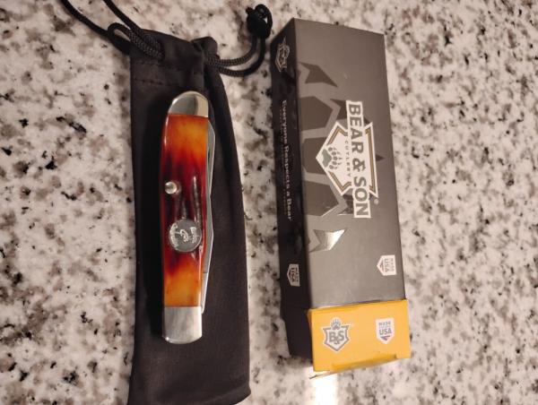 Bear & Son USA Red Stag Bone Mini Trapper Knife Carbon 4th Generation USA Bear & Son USA Red Stag Bone Mini Trapper Knife Carbon 4th Generation USA