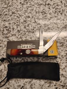 Bear & Son USA Red Stag Bone Mini Trapper Knife Carbon 4th Generation USA