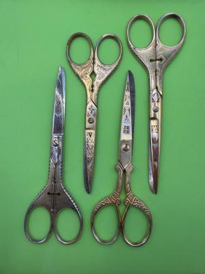 Four Pairs of Vintage Toledo Decorated Scissors