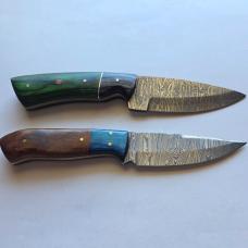 Lot of 2 Damascus Steel Fixed Blade Hunting Knives Mosaic Pins Sheaths EDC