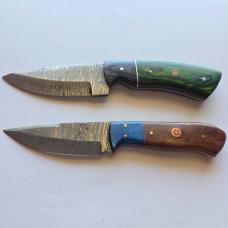 Lot of 2 Damascus Steel Fixed Blade Hunting Knives Mosaic Pins Sheaths EDC