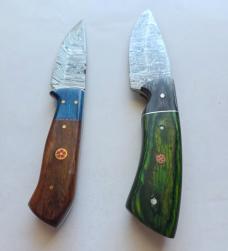 Lot of 2 Damascus Steel Fixed Blade Hunting Knives Mosaic Pins Sheaths EDC