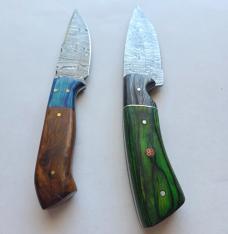Lot of 2 Damascus Steel Fixed Blade Hunting Knives Mosaic Pins Sheaths EDC