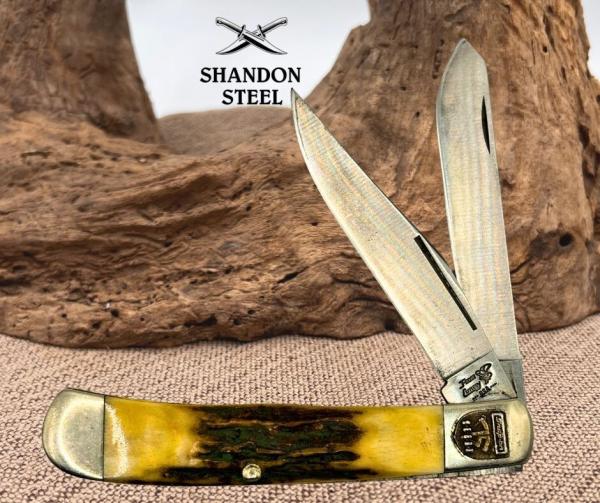 Frost Cutlery SnapOn Trapper Stag Handles SS 4.25" Closed Pocket Knife (10) Frost Cutlery SnapOn Trapper Stag Handles SS 4.25" Closed Pocket Knife (10)